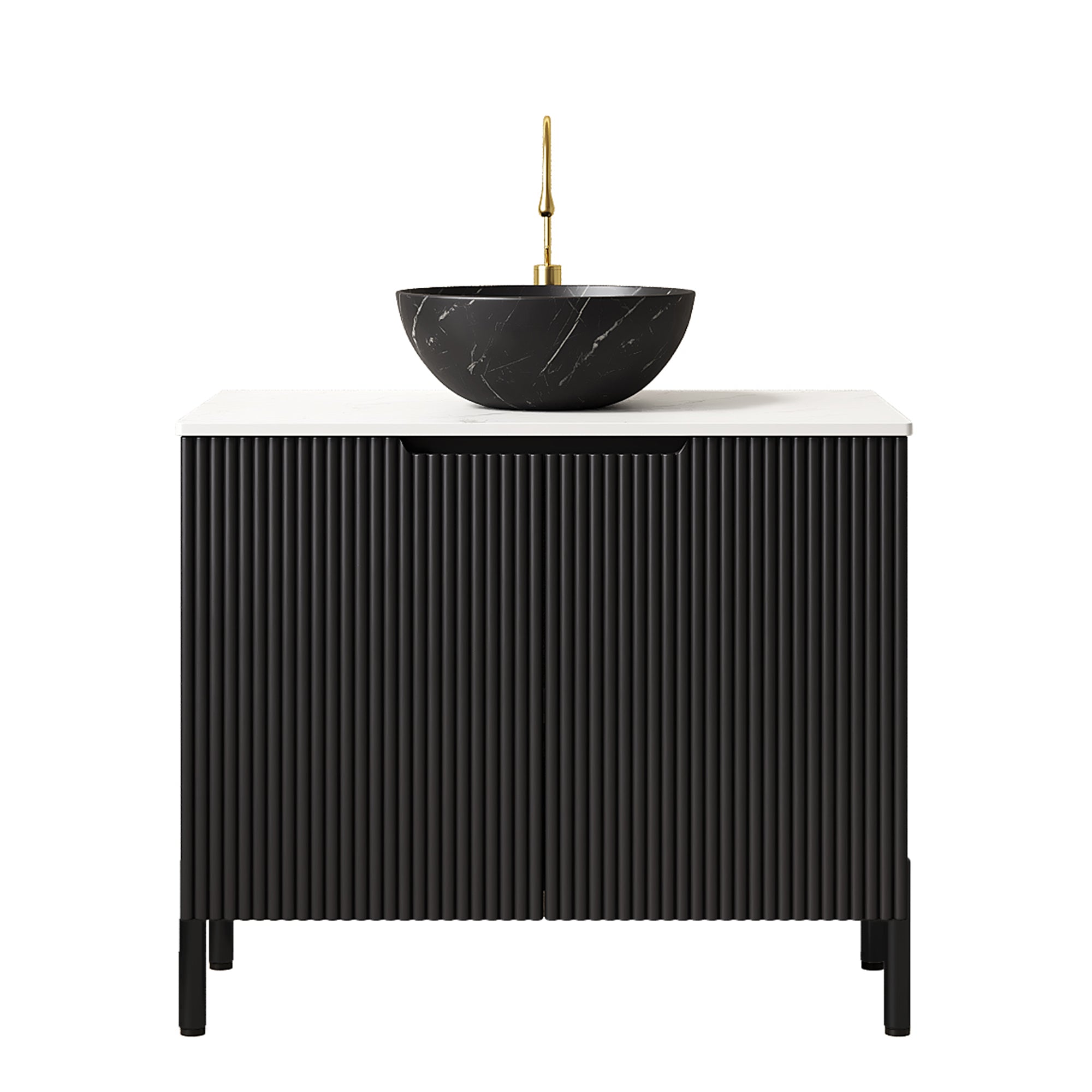 30 inch freestanding vanity two-door storage cabinet in black, detail view