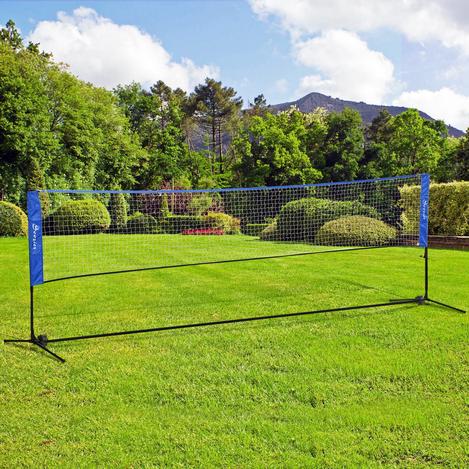 Soozier Portable Badminton Net, 14ft Volleyball Net, Foldable and Height Adjustable with Carry Bag, for Tennis, Badminton and Pickleball, Court Beach Backyard Games