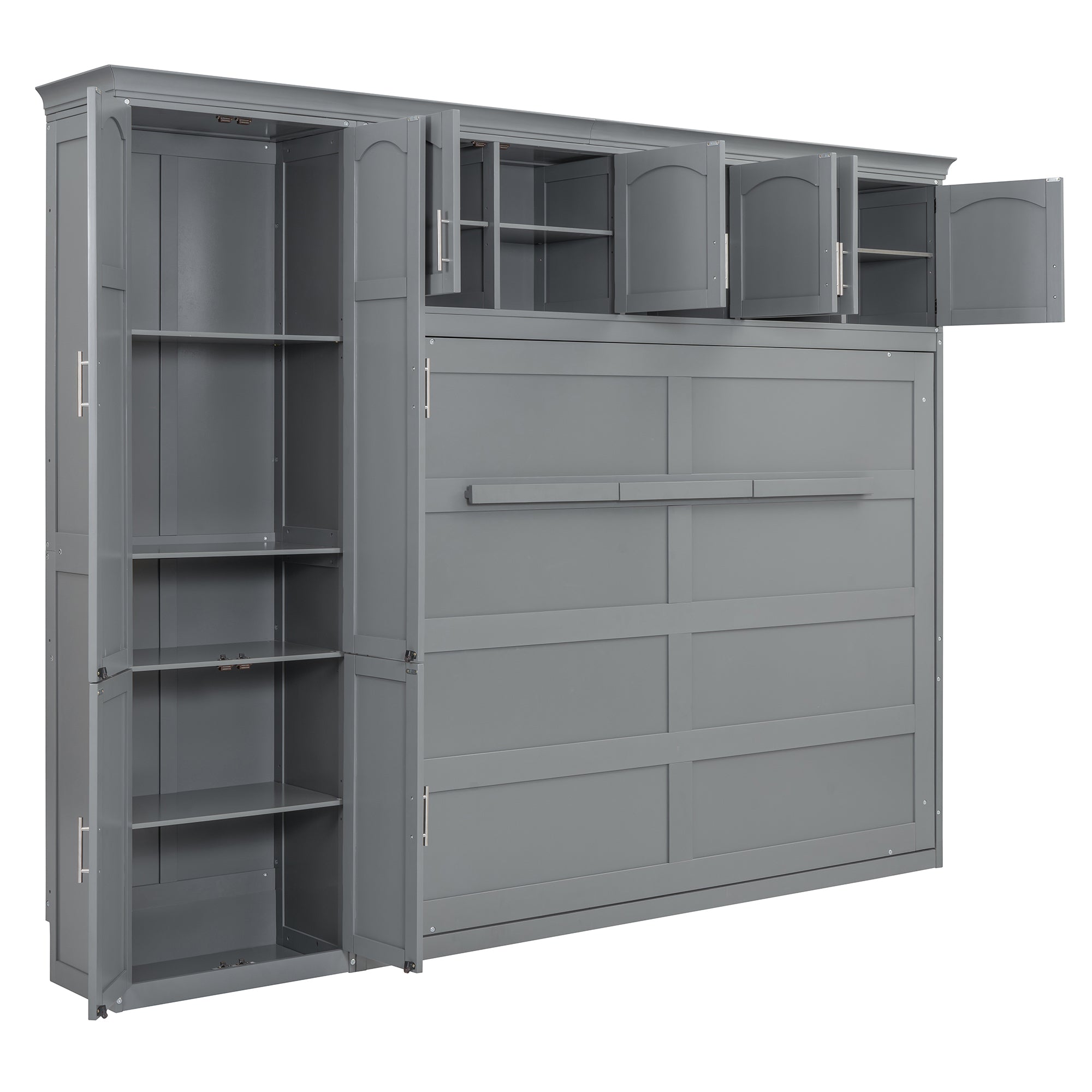 Queen Size Murphy Bed Wall Bed with Cabinets,Gray