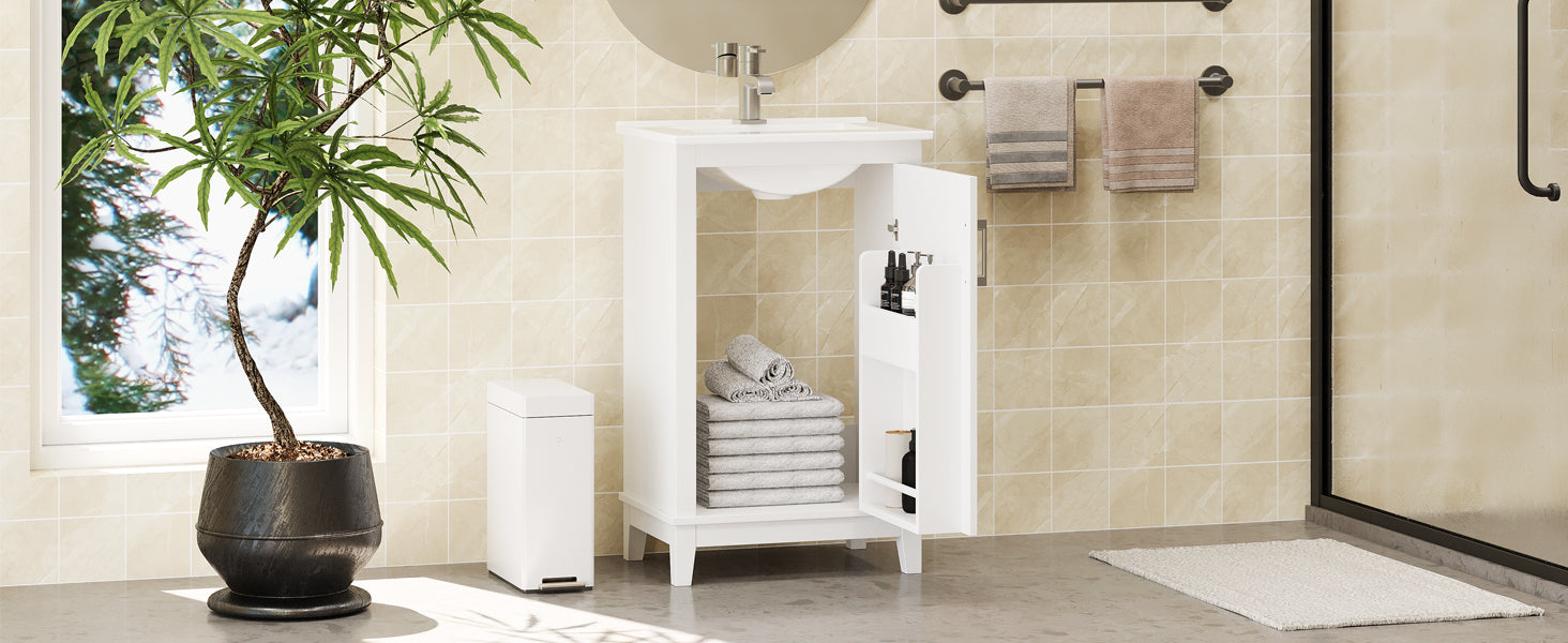 [Viedo] 20 Inch Modern Small Bathroom Vanity Cabinet With Ceramic Basin- 20*14.5*33.3 Inches,Ample Storage,1 Soft-Close Door