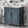 30-inch retro blue bathroom vanity with ceramic sink, front view