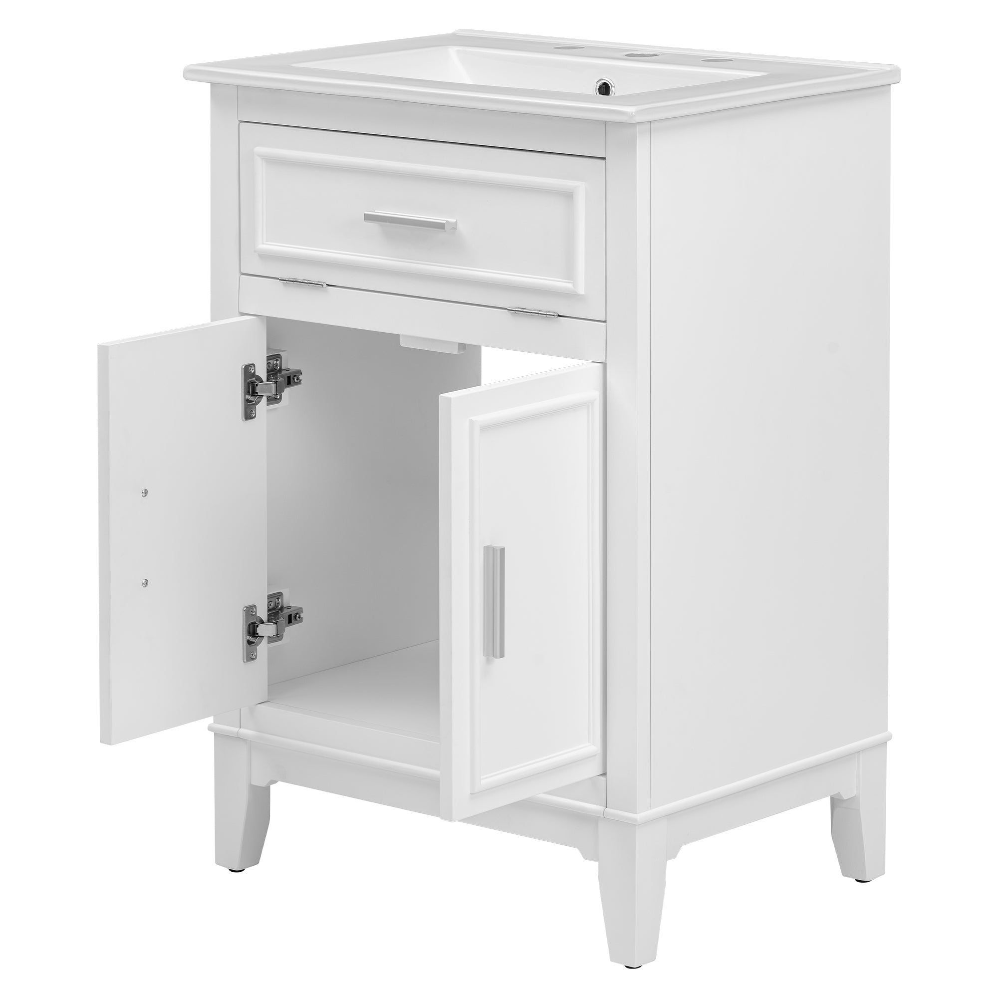 24" Bathroom Vanity with Sink, Bathroom Vanity Cabinet with One Flip Drawer and Doors, Solid Wood and MDF, White