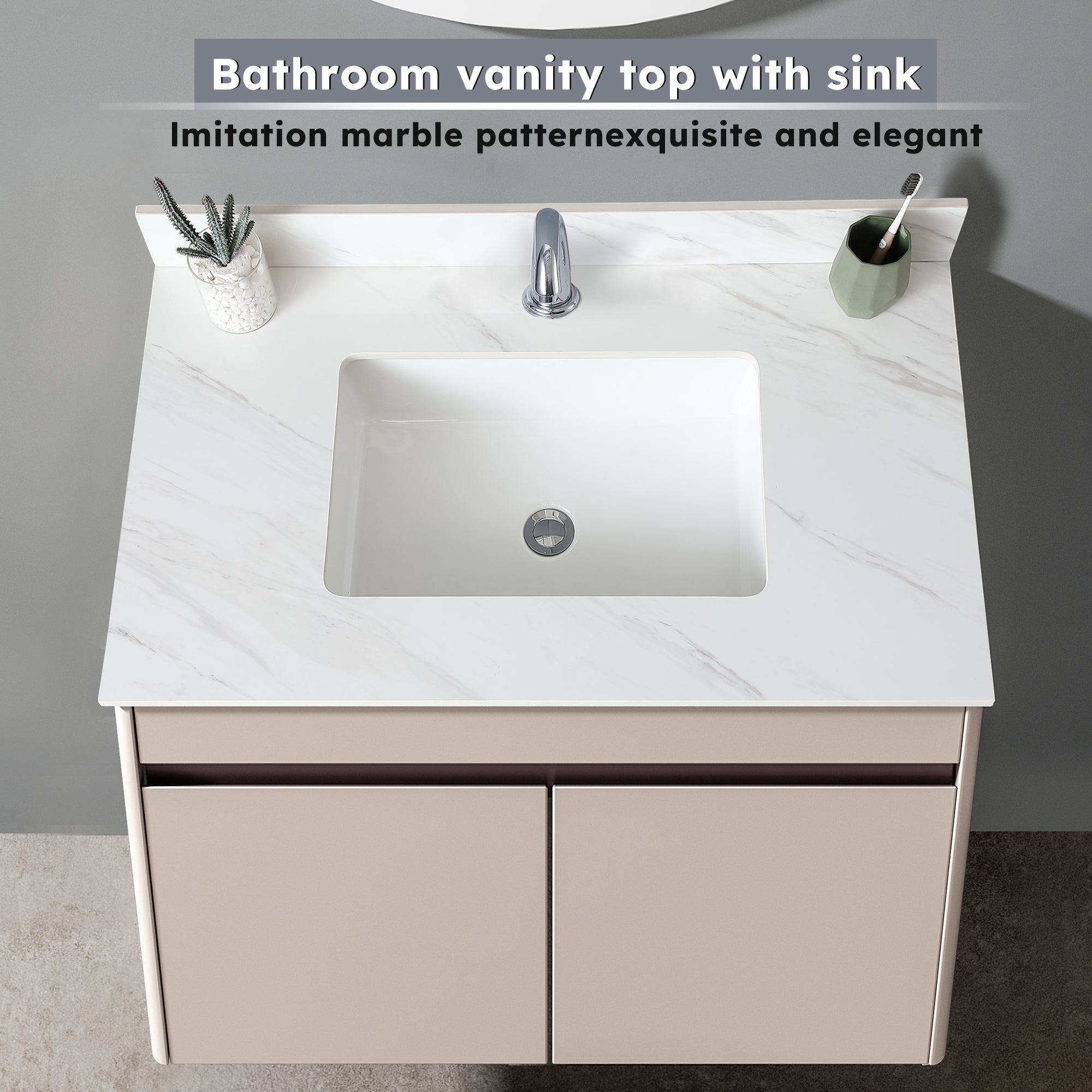 37 Inch Marble Vanity Top, White Vanity Top with Pre-drilled Faucet Holes, Bathroom Vanity Top with Undermount Rectangular Middle Sink and 4" Height Backsplash,  Bianco Carrara Venato