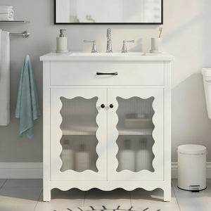 30 inch white bathroom vanity with ceramic sink