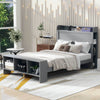 Full Size Platform Bed with built-in shelves, LED Light and USB ports, Gray