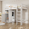 Twin Loft Bed with Wardrobe, Storage Shelves and Ladder, White