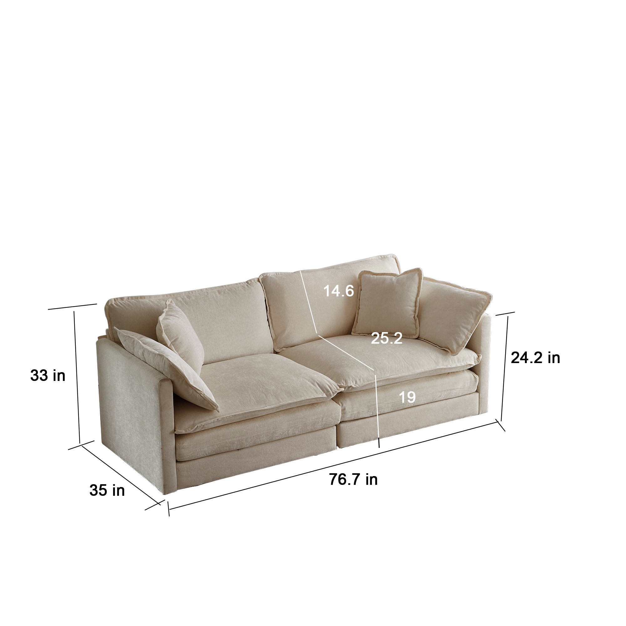 Sofa Set of 2 Chenille Couch, 2+3 Seater Sofa Set Deep Seat Sofa, Modern Sofa Set for Living Room, Beige Chenille