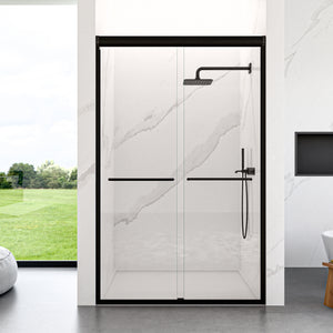 Semi-frameless sliding shower door 44-48 inch Matte Black front view
