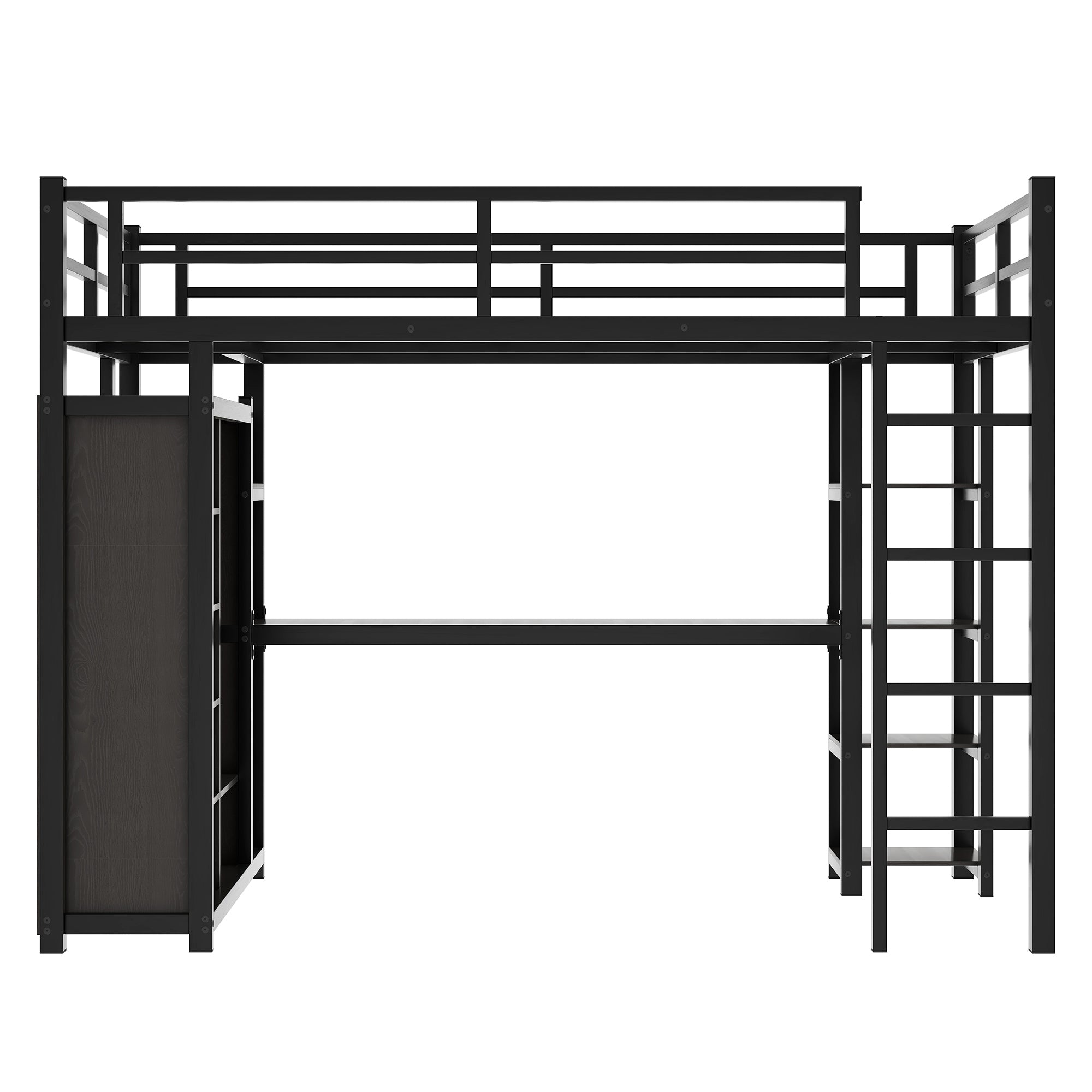 Metal Full Size Loft Bed with Desk,Shelves,Wardrobe, Black