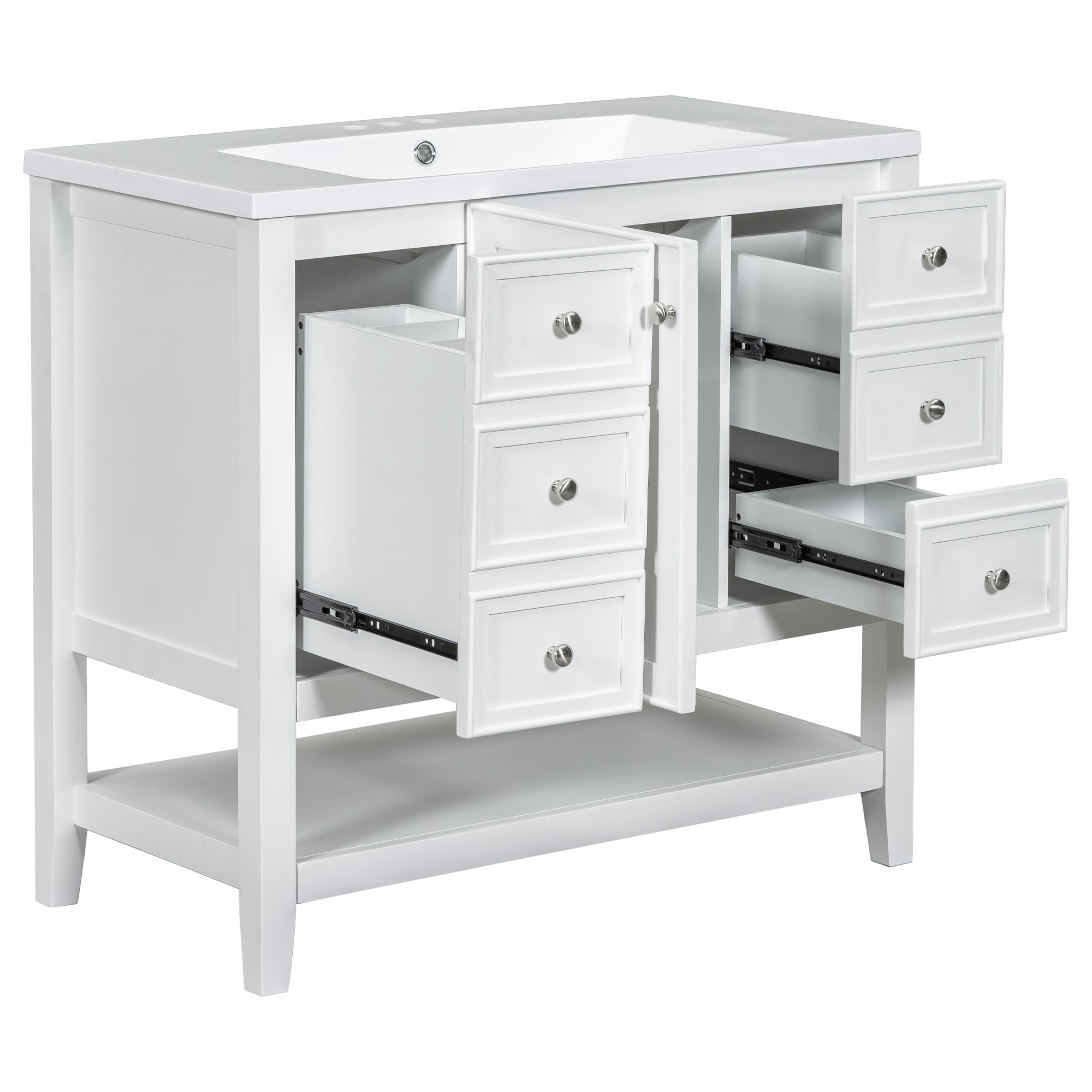 36" Bathroom Vanity with Sink Combo, One Cabinet and Three Drawers, Solid Wood and MDF Board, White