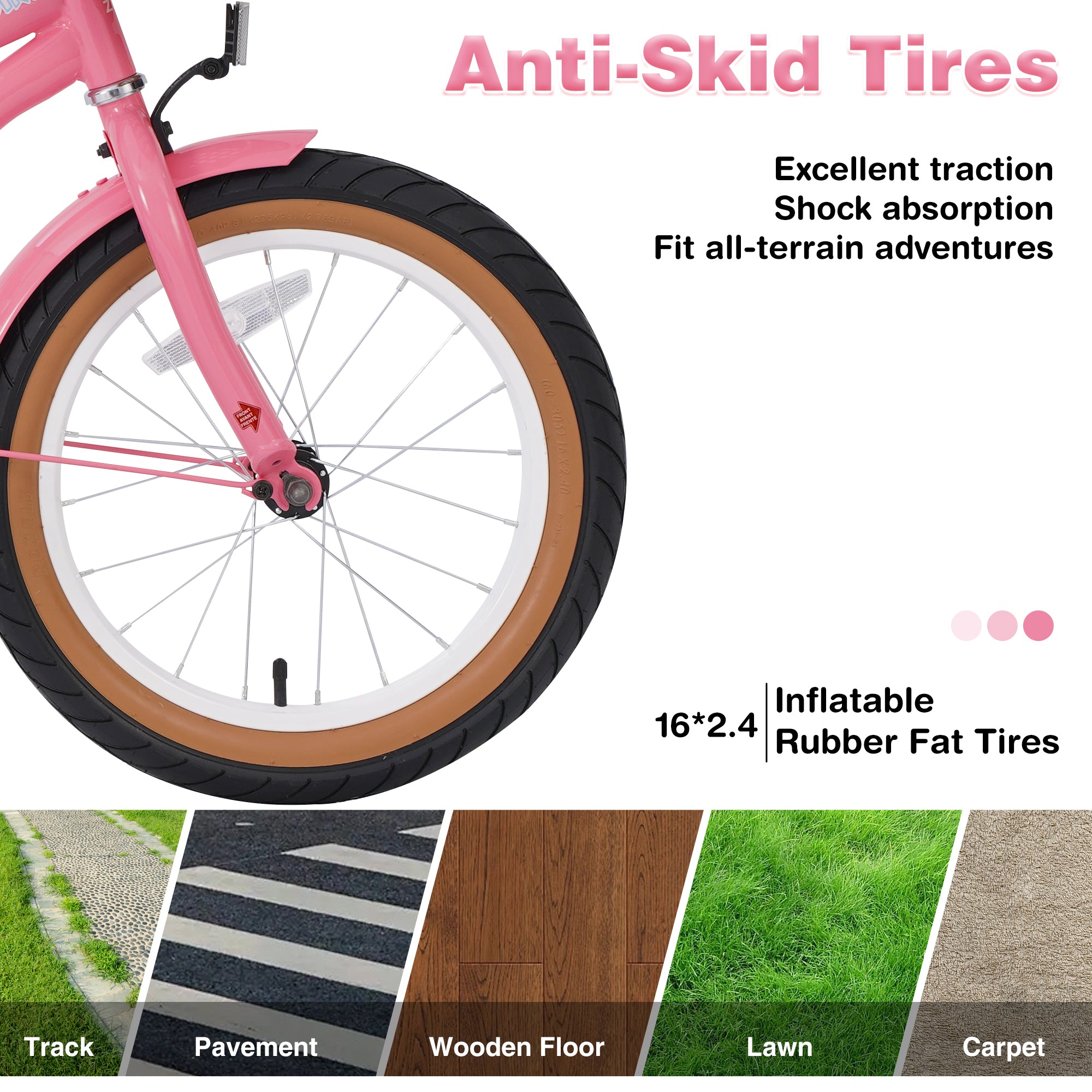 16 Inch Girls Bike Front Wheels Replacement with Solid Air Rubber Tire and Inner Tube