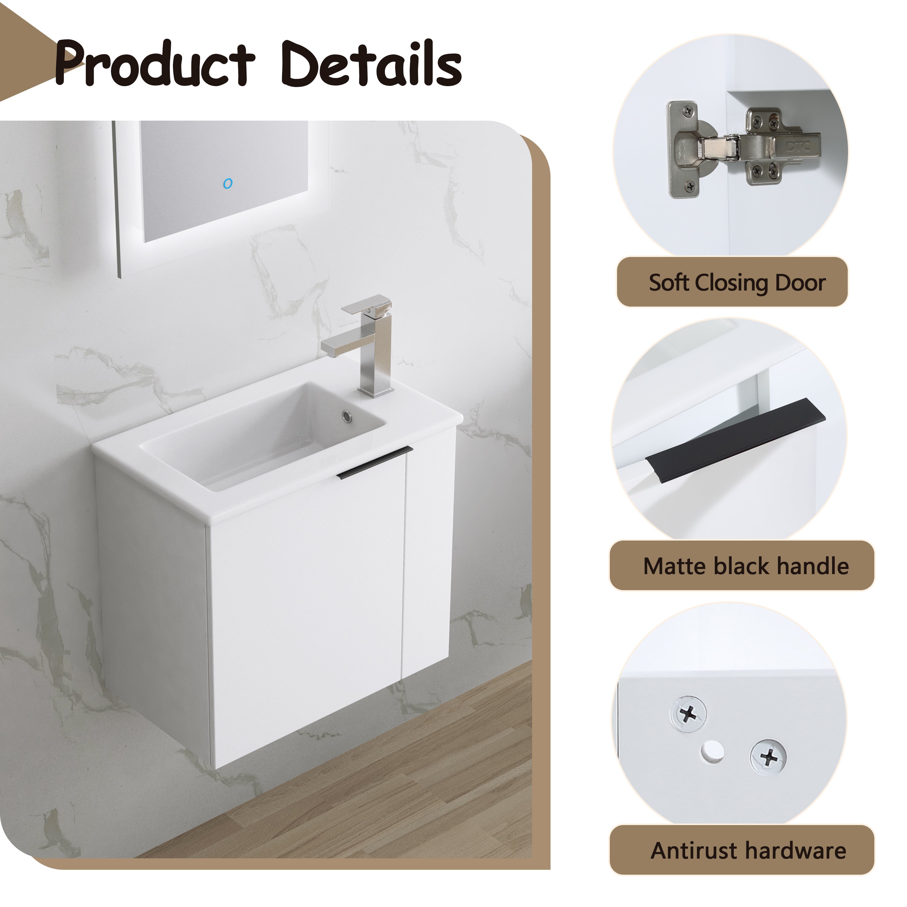 Bathroom Vanity with Sink 22 Inch for Small Bathroom,Floating Bathroom Vanity with Soft Close Door,Small Bathroom Vanity with Sink, 22x13 (KD-Packing)