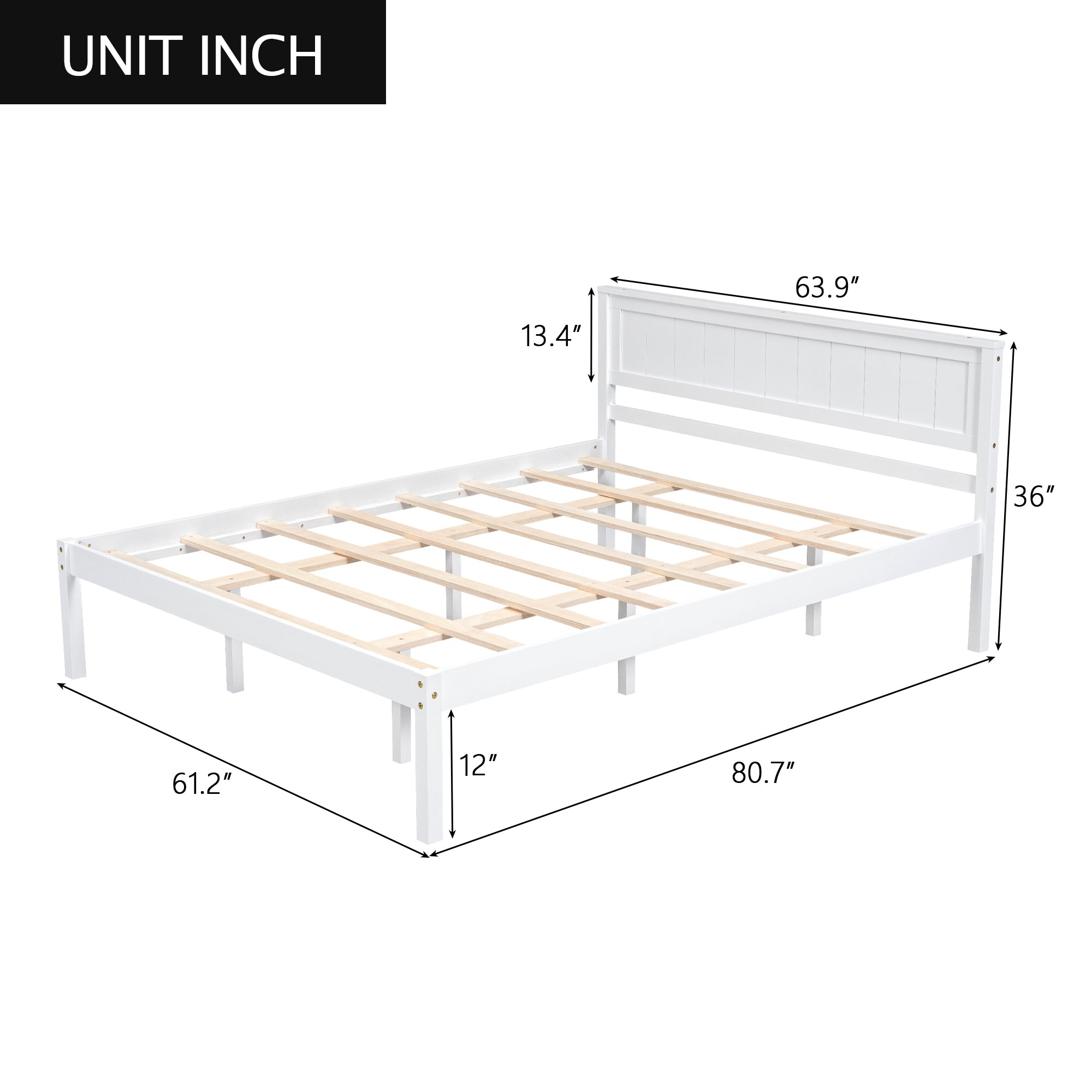 Platform Bed Frame with Headboard, Wood Slat Support, No Box Spring Needed, Queen, White(OLD SKU:WF191420AAK)