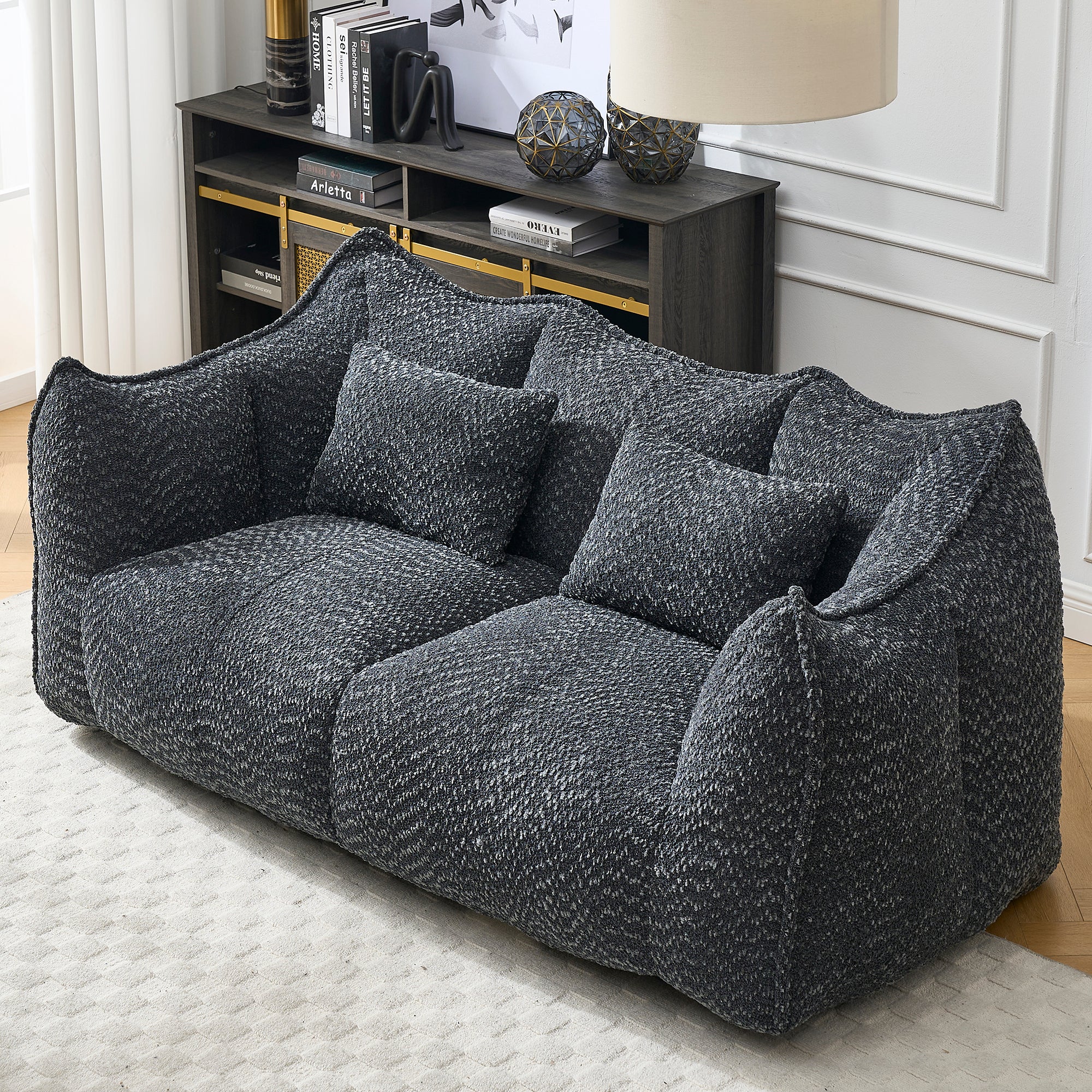 Two-seat bean bag recliner sofa, casual lounge detail view