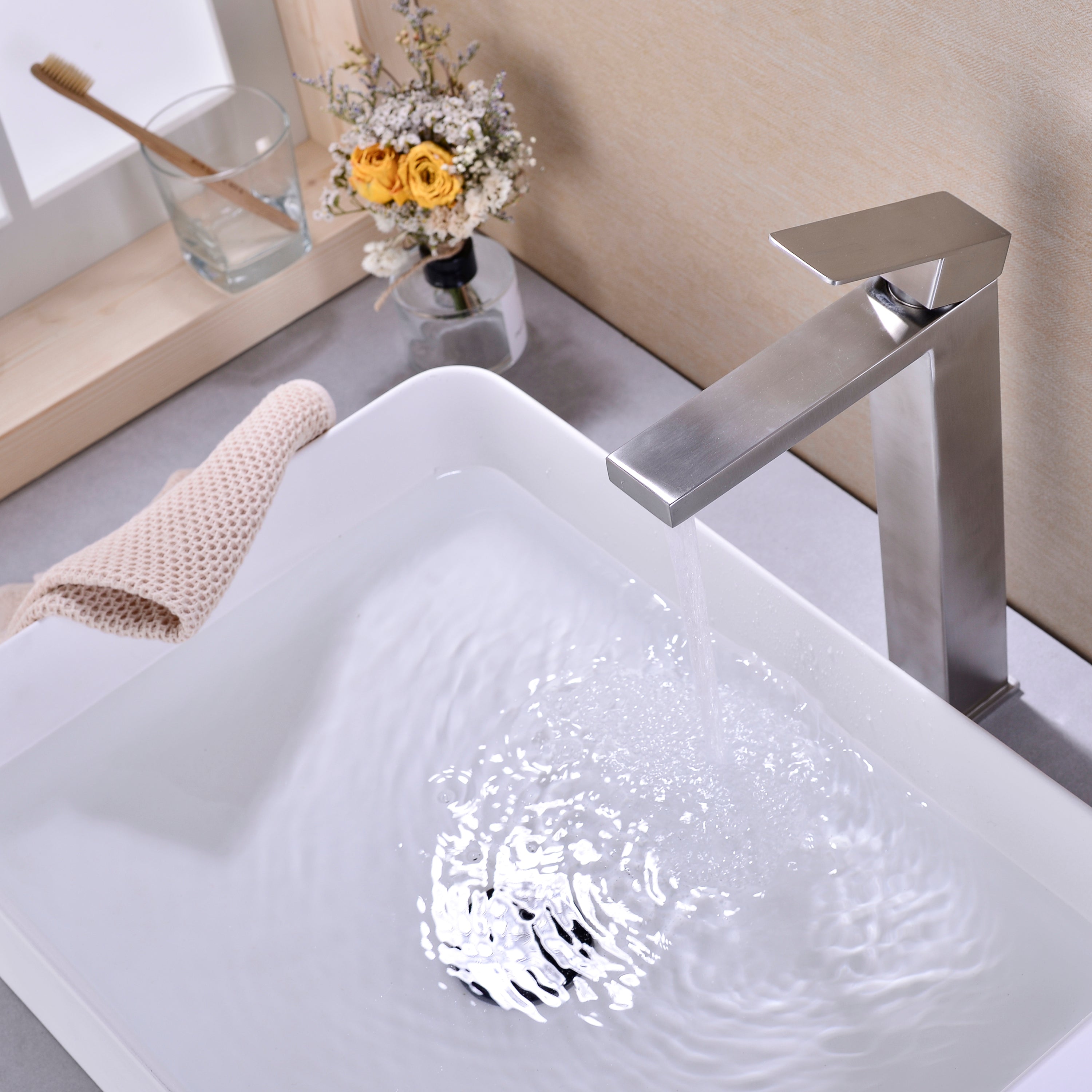 Single Handle Sink Brushed Nickel Vanity Bathroom Faucet, Basin Mixer Tap