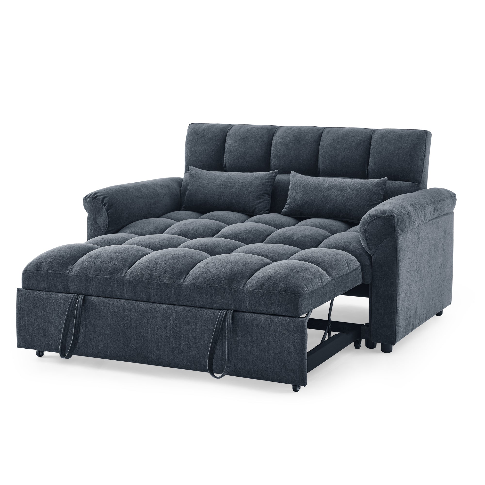 Loveseats Sofa Bed with Pull-out Bed,Adjsutable Back,Blue+ Grey