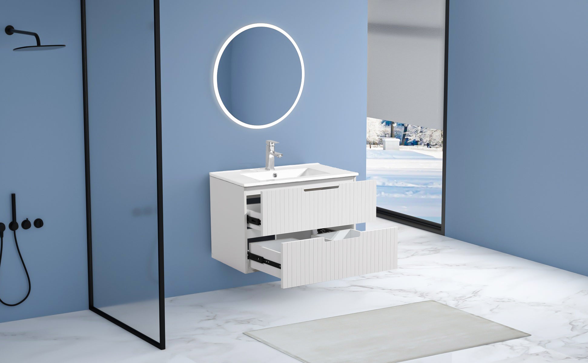 30 Inch Floating Bathroom Vanity with Ceramic Sink Combo Set, Modern Bath Storage Cabinet Vanity with Drawers Wall Mounted Vanity for Bathroom, White