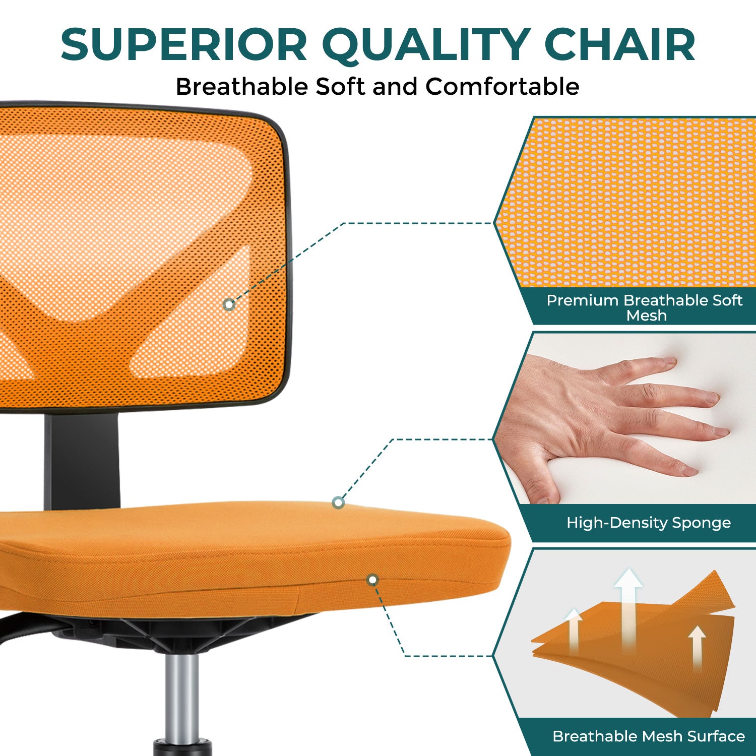 Sweetcrispy Armless Desk Chair Small Home Office Chair with Lumbar Support