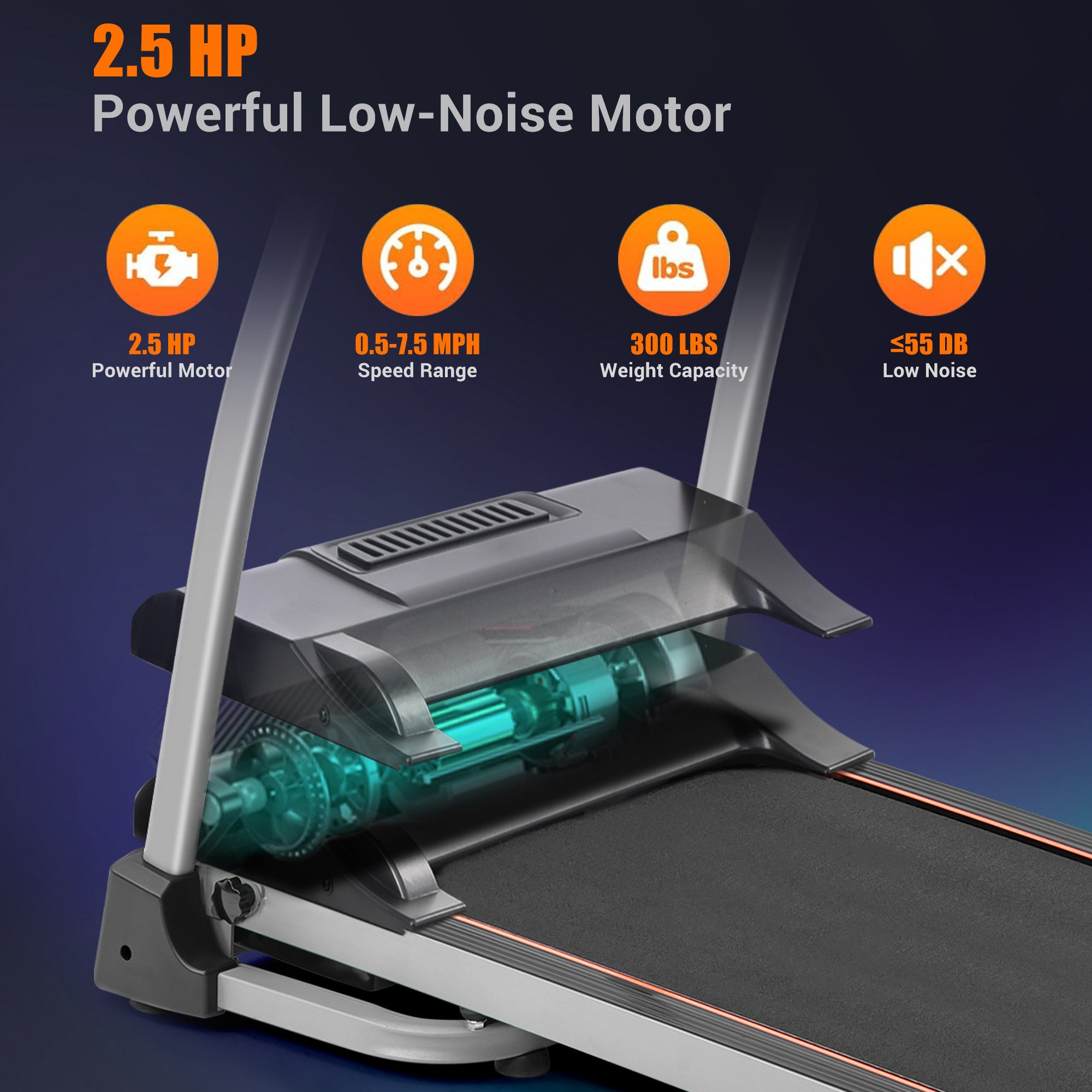 Easy Folding Treadmill for Home Use, 2.5HP Electric Running, Jogging & Walking Machine with Device Holder & Pulse Sensor, 3-Level Incline Adjustable Compact Foldable