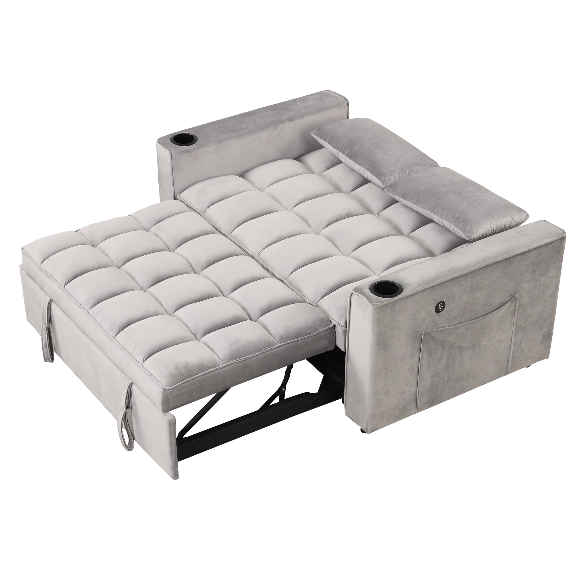 58" 4-1 Multi-functional Sofa Bed with Cup Holder and USB Port for Living Room or Apartments, Gray