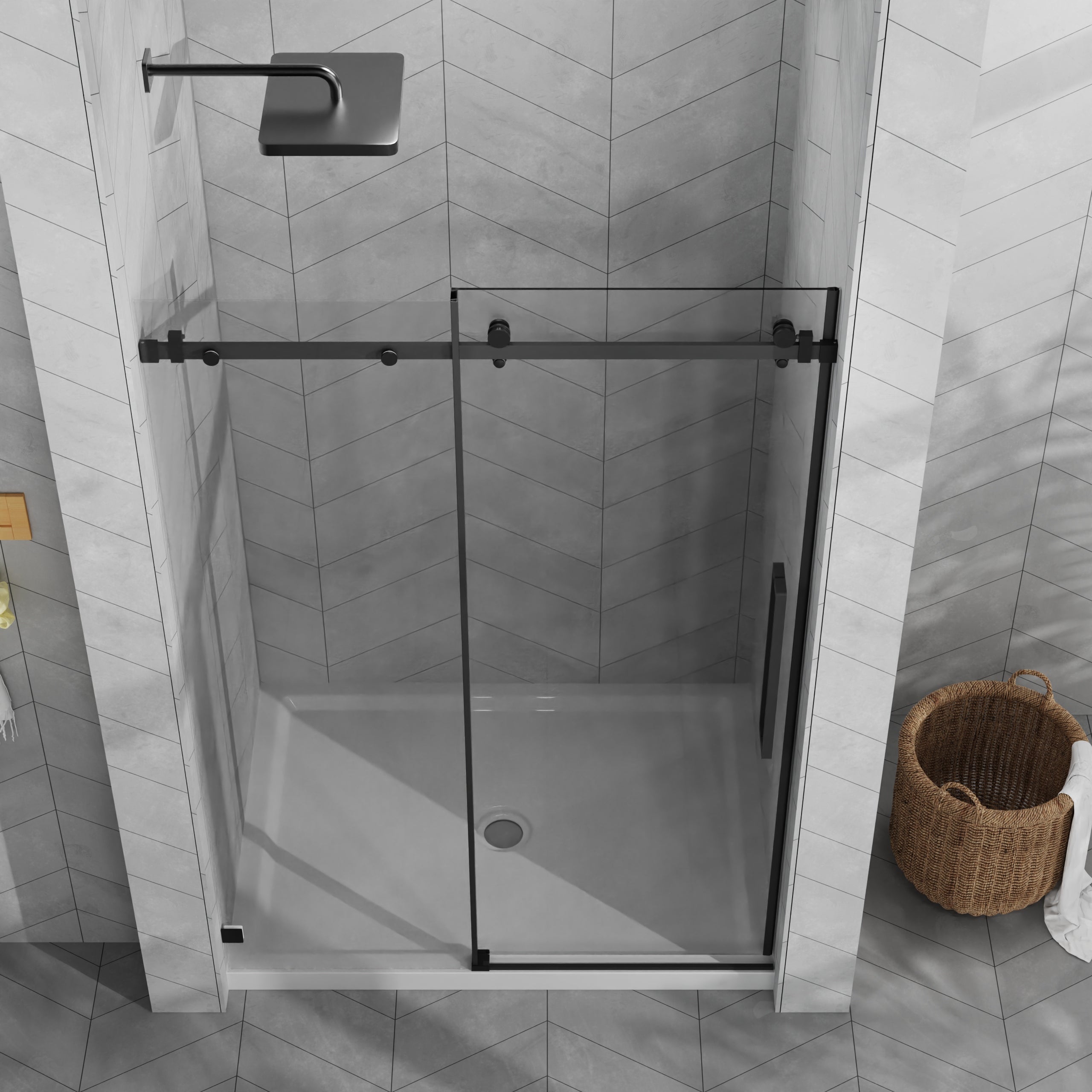 48 x 72 in Sliding Shower Door with Base - 48 x 72 in / Matte Black / White Base view 2