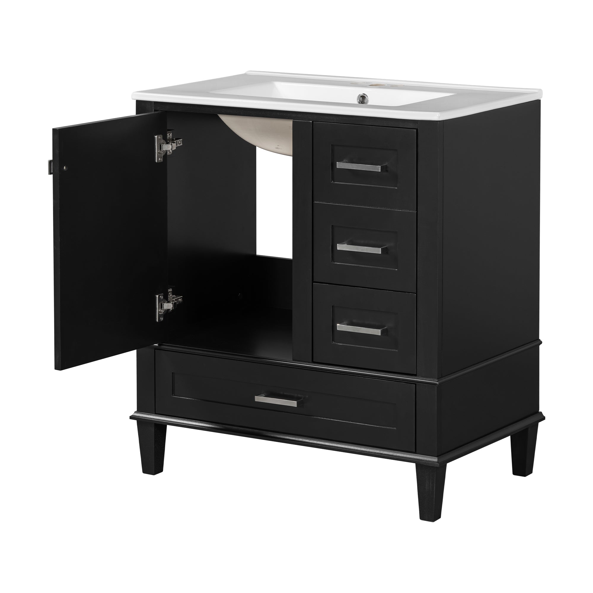 30" Bathroom Vanity , Modern Bathroom Cabinet with Sink Combo Set, Bathroom Storage Cabinet with a Soft Closing Door and 3 Drawers, Solid Wood Frame(Black)