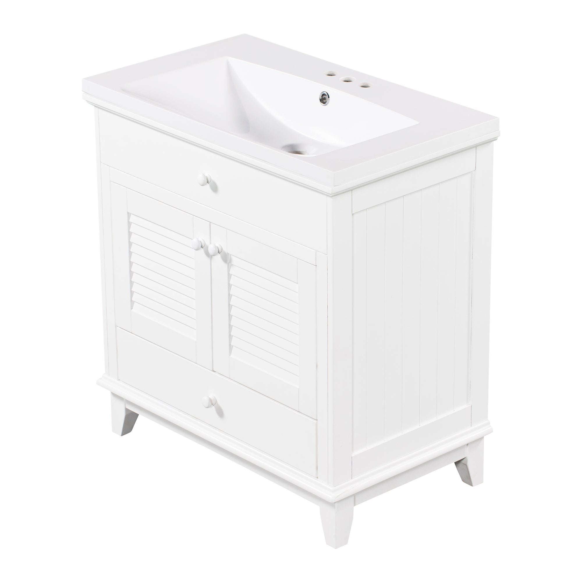 30" Bathroom Vanity with Sink, Bathroom Cabinet with Two Doors and One Drawer, White (OLD SKU: JL000005AAK)