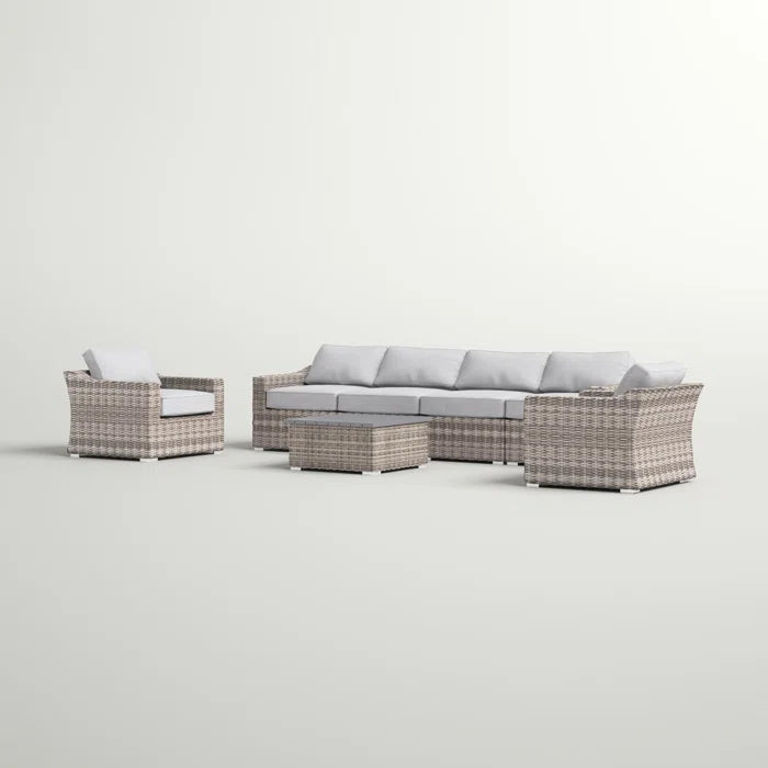 Fully Assembled 6-Person All-Weather Wicker Sectional Seating Group with Cushions