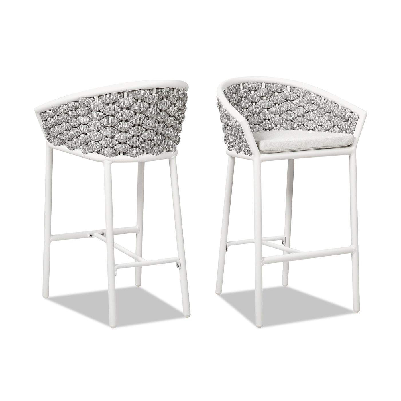 Rowan 27.5" Rope Barrel Low Back Patio Counter Stool, Set of 2, Optic White Acrylic