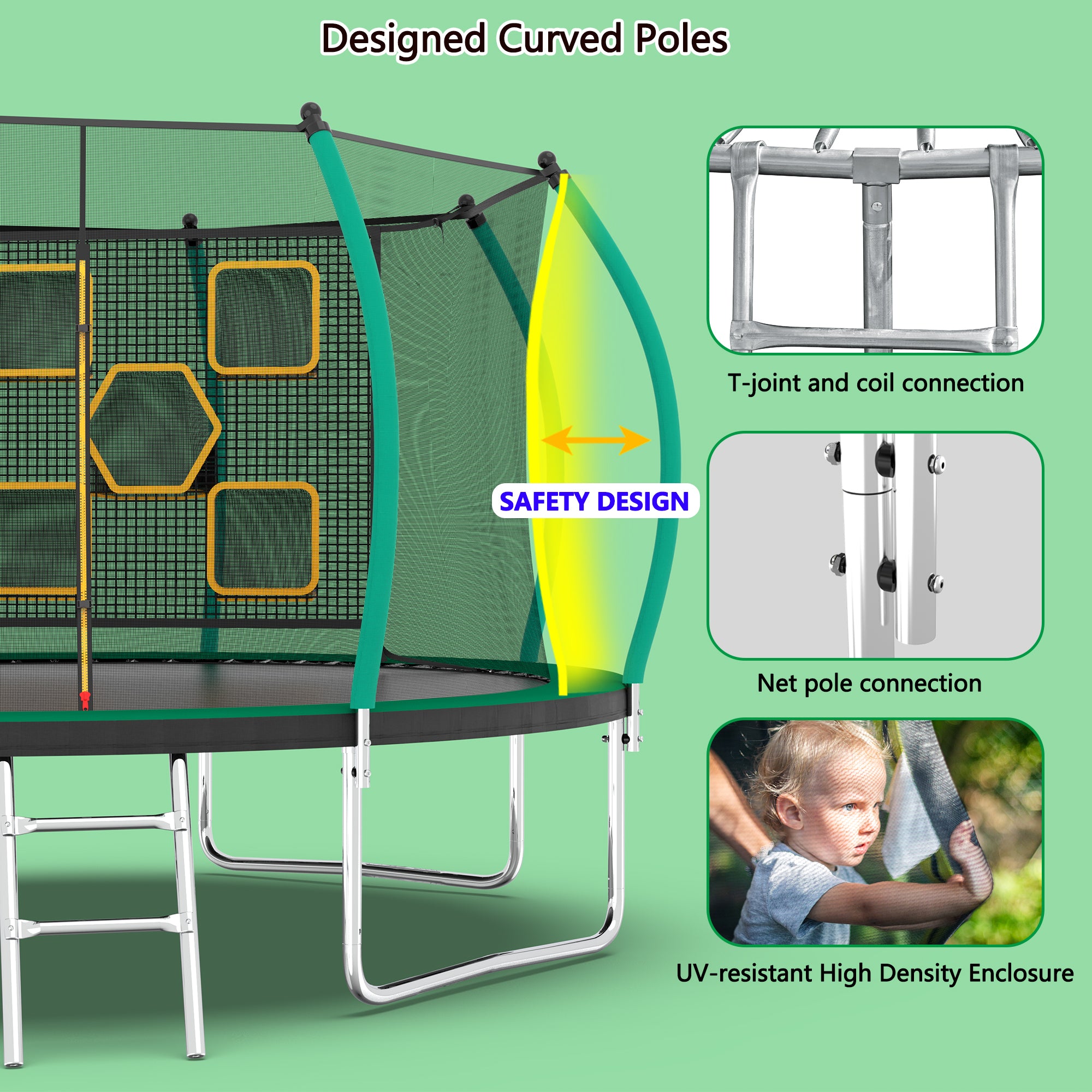 14FT Trampoline with Enclosure - Recreational Trampolines with Ladder, ASTM Approval Outdoor Trampoline for Kids