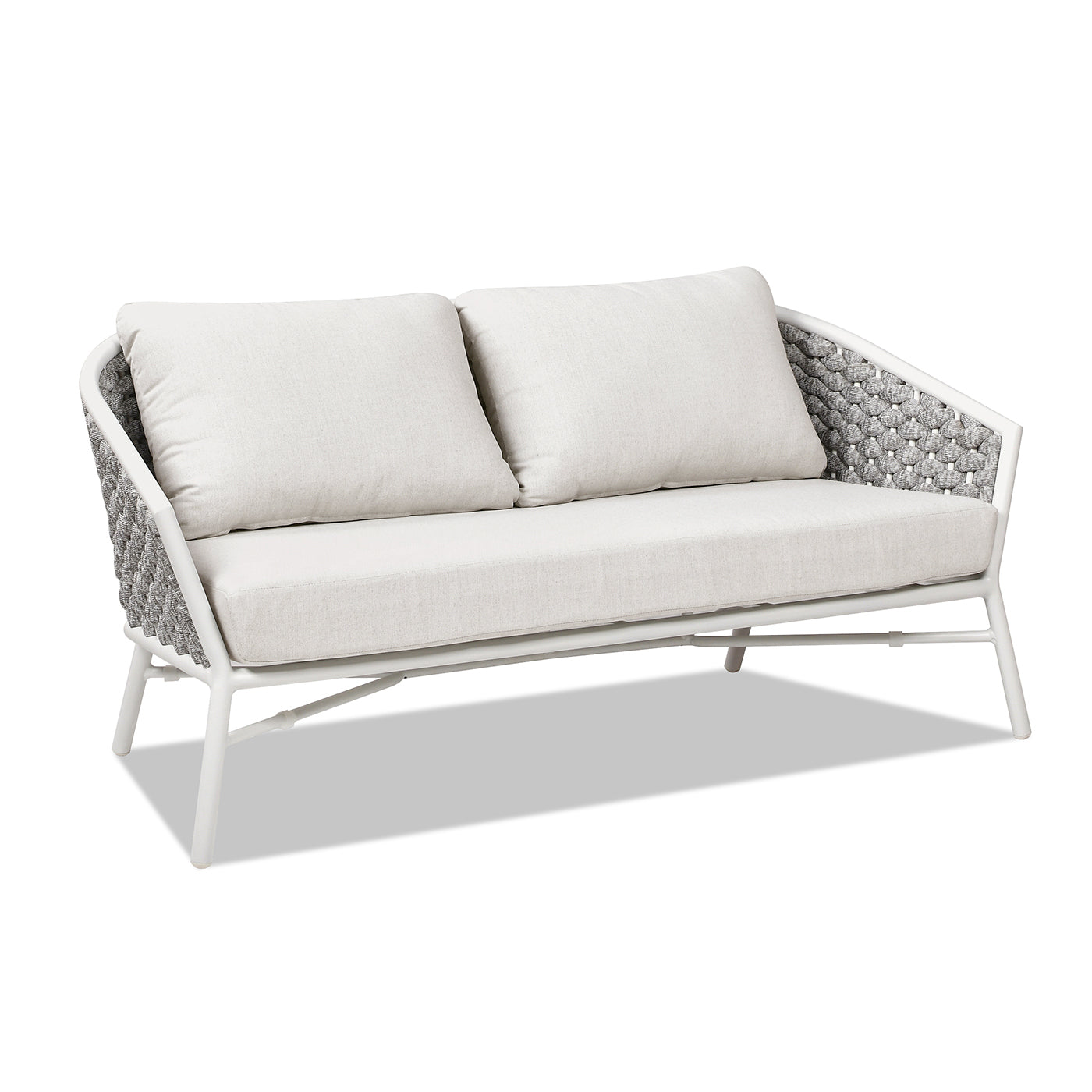 Rowan 63.5" Rope Barrel Back Patio Conversation Loveseat Sofa, Optic White Acrylic