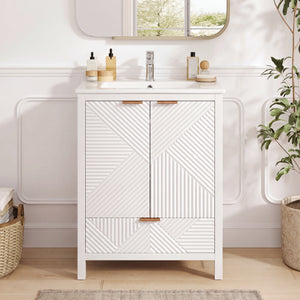 24-inch modern white bathroom vanity with sink combo, front view