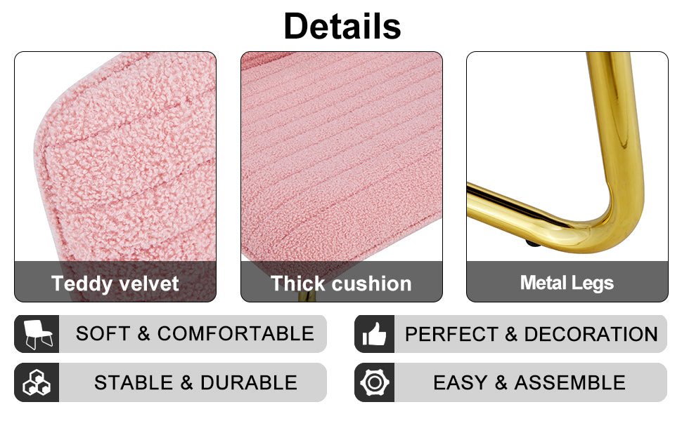 Modern minimalist pink plush fabric single person sofa chair with golden metal legs. Suitable for living room, bedroom, club, comfortable cushioned single person leisure sofa