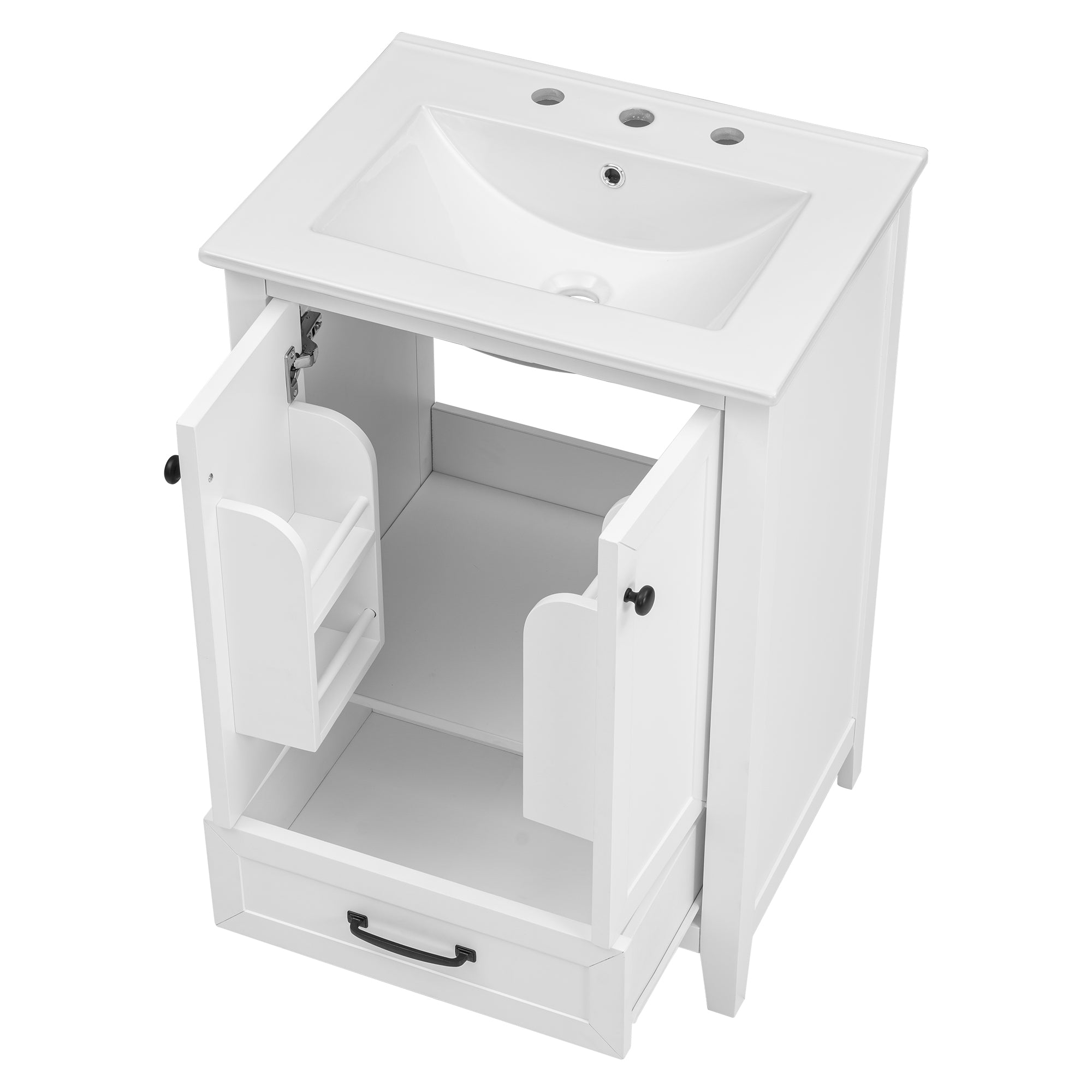 24" Bathroom Vanity with Sink, Bathroom Vanity Cabinet with One Drawer and Doors, Solid Wood and MDF, White