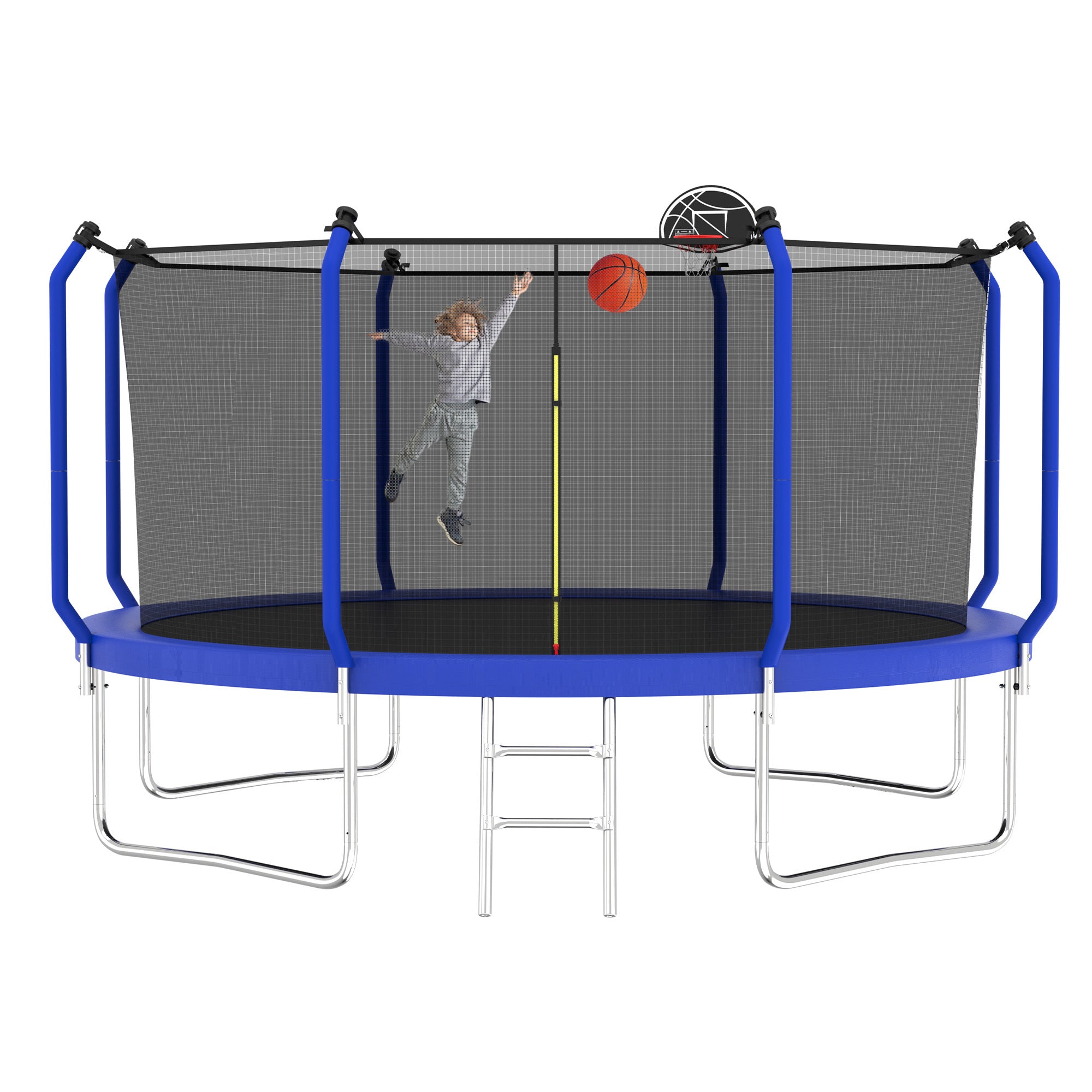 12FT Trampoline with Basketball Hoop,  ASTM Approved Reinforced Type Outdoor Trampoline with Enclosure Net