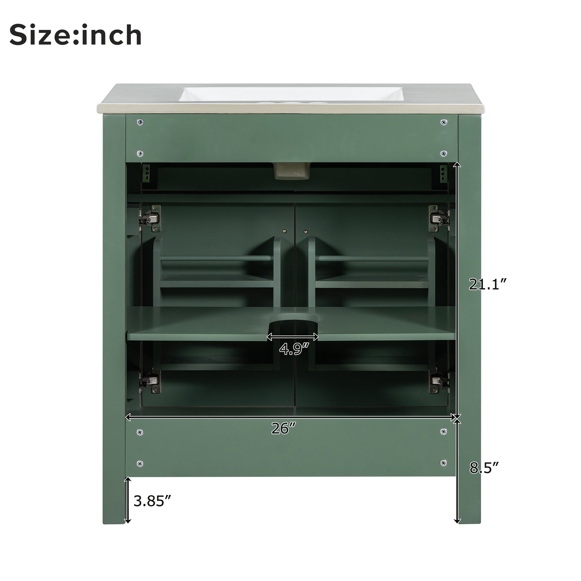 30-inch Bathroom Vanity with Ceramic Sink, Modern Green Single Bathroom Cabinet with 2 Doors and a Shelf, Soft Close Doors