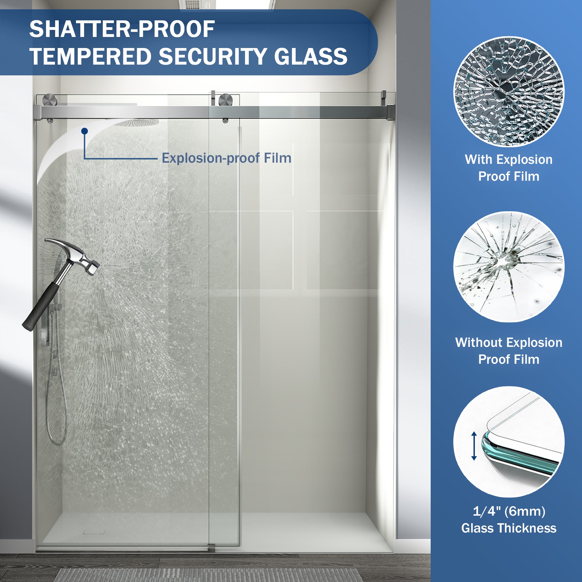 56-60 x 76 in Soft-Close Frameless Sliding Shower Door - 56-60 x 76 in / Brushed Nickel view 4