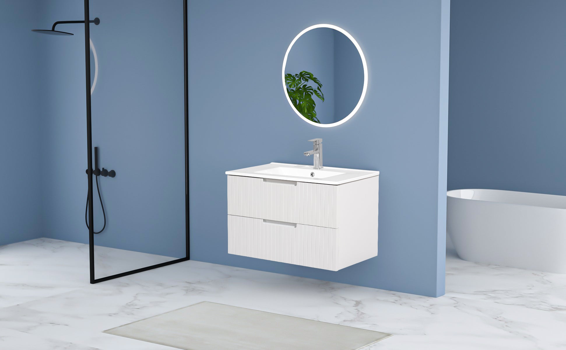 30 Inch Floating Bathroom Vanity with Ceramic Sink Combo Set, Modern Bath Storage Cabinet Vanity with Drawers Wall Mounted Vanity for Bathroom, White