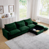 Corduroy Sectional Sofa,  L Shaped Couch with Storage Footstool and 3 Pillow, Sectional Couch for Living Room Apartment, Green