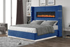 Upholstery Wooden King Bed with Ambient lighting in Blue Velvet Finish