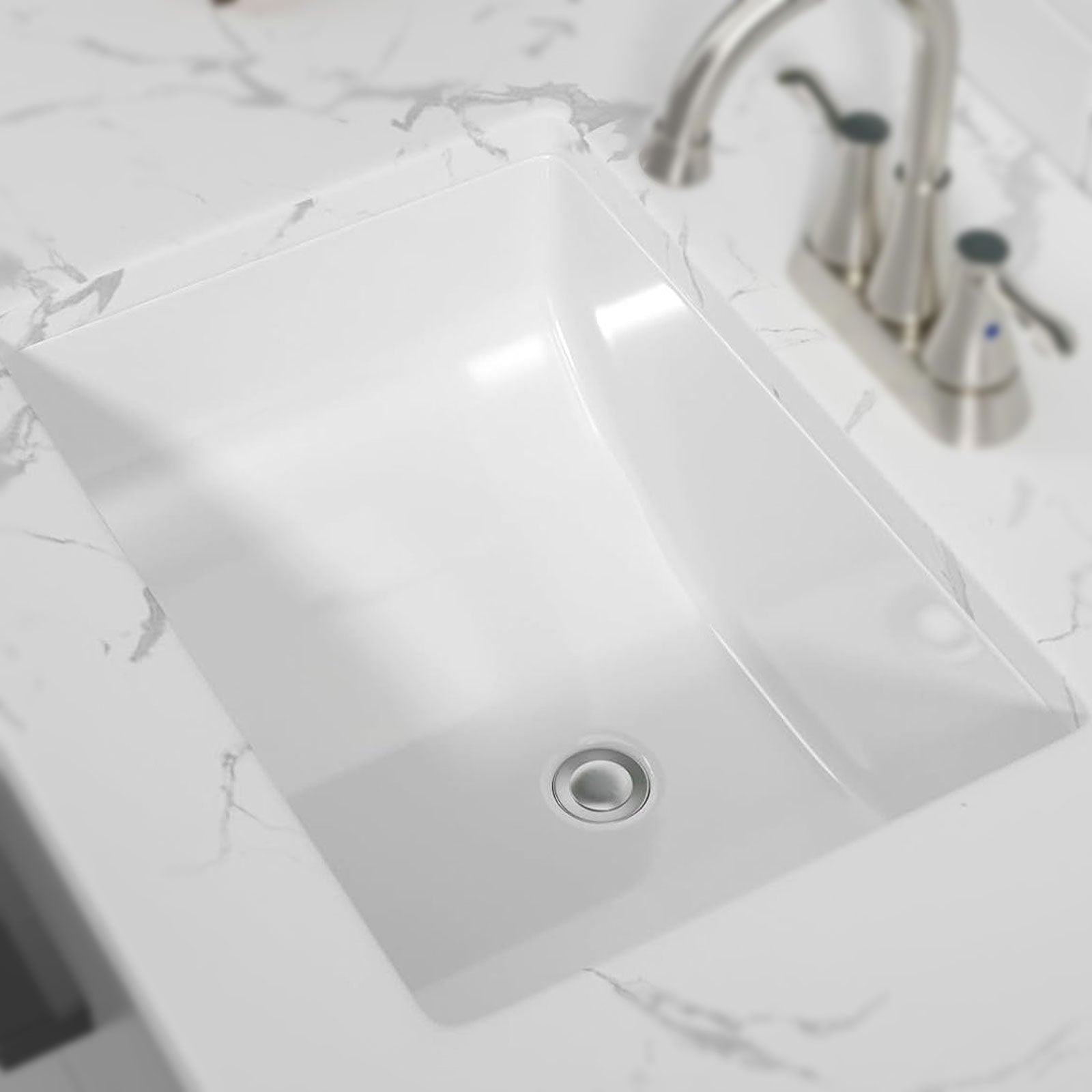 Bathroom Sink Rectangle Deep Bowl Pure White Porcelain Ceramic Lavatory Vanity Sink Basin with Overflow