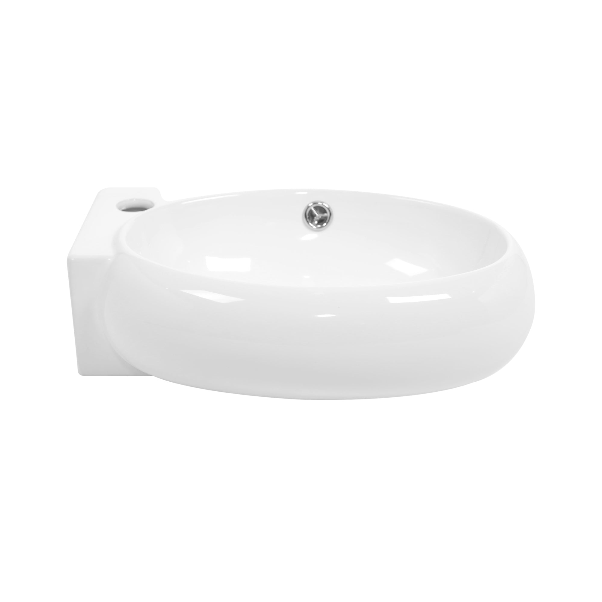 16x11 Inch White Ceramic Rectangle Wall Mount Bathroom Sink with Single Faucet Hole