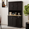 71" Kitchen Pantry Storage Cabinet with Microwave Oven Countertop, Freestanding Hutch Cabinet with Adjustable Shelves, 6 Doors and 1 Drawer-Black