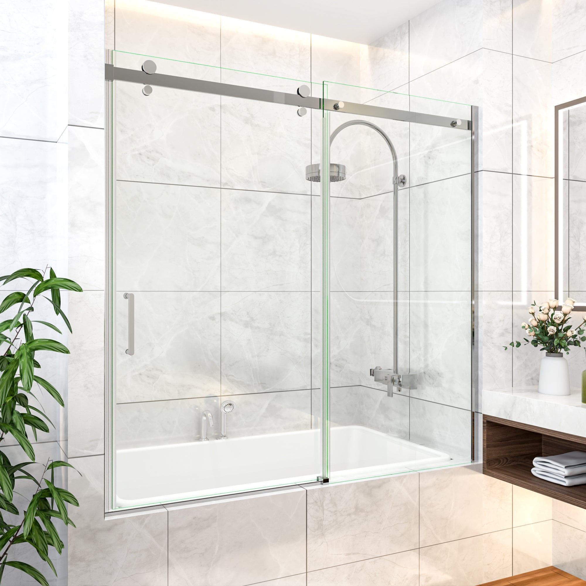56-60 x 58 in Semi-Frameless Sliding Bathtub Door - 56-60 x 58 in / Chrome view 1