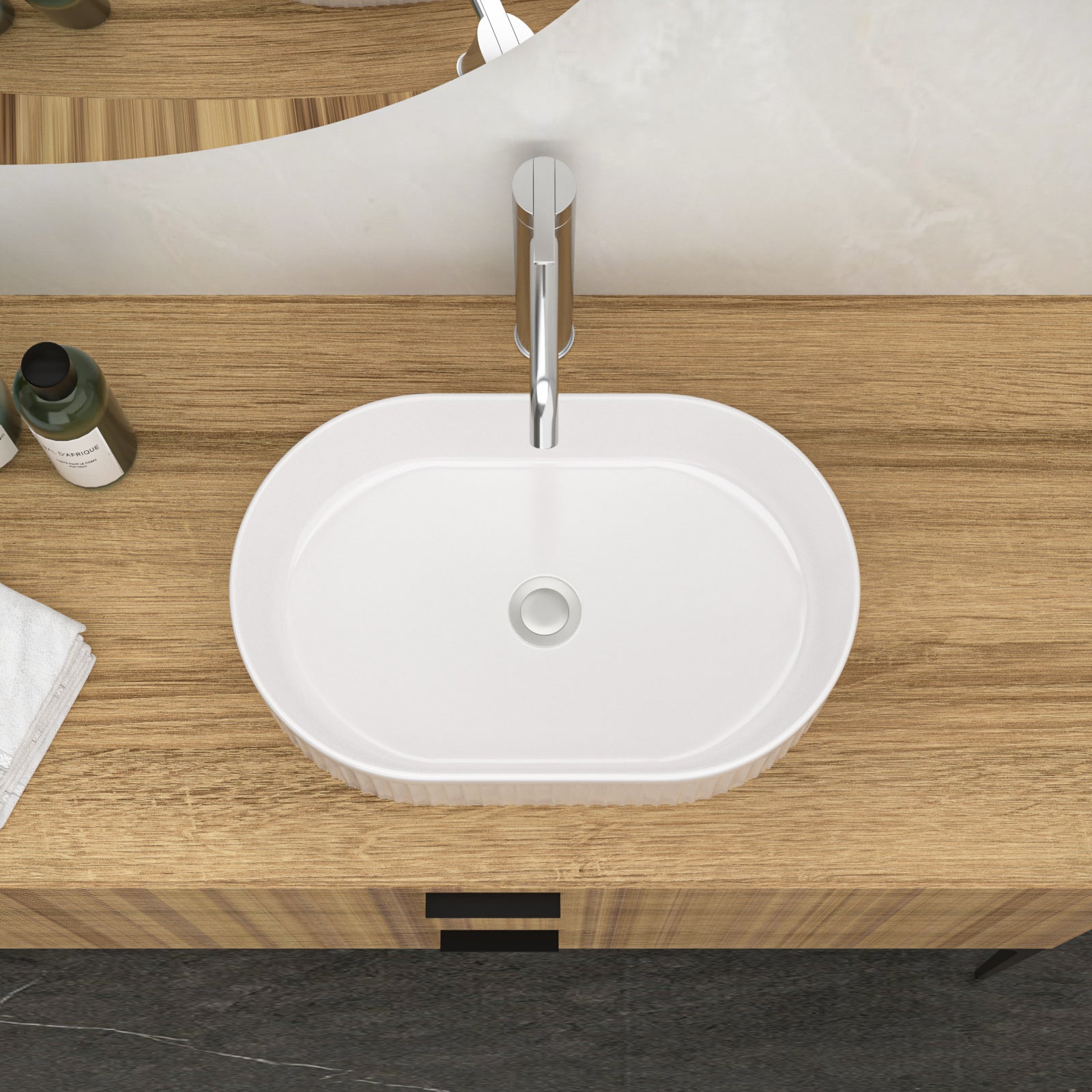19.31x12.19 Inch White Ceramic Oval Vessel Bathroom Sink