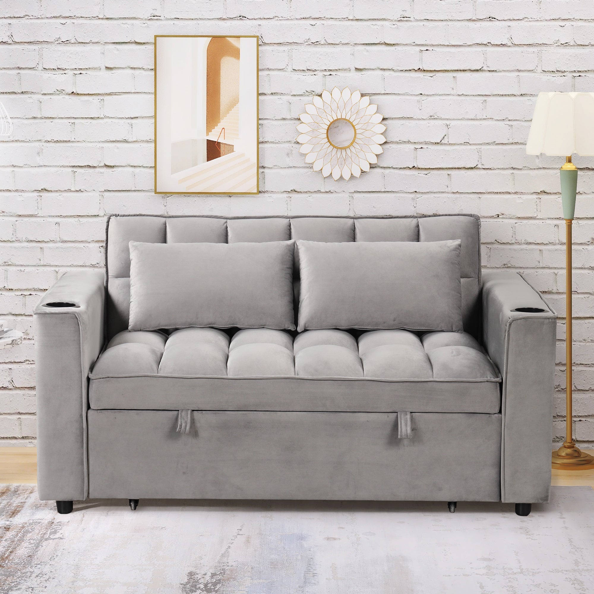 58" 4-1 Multi-functional Sofa Bed with Cup Holder and USB Port for Living Room or Apartments, Gray