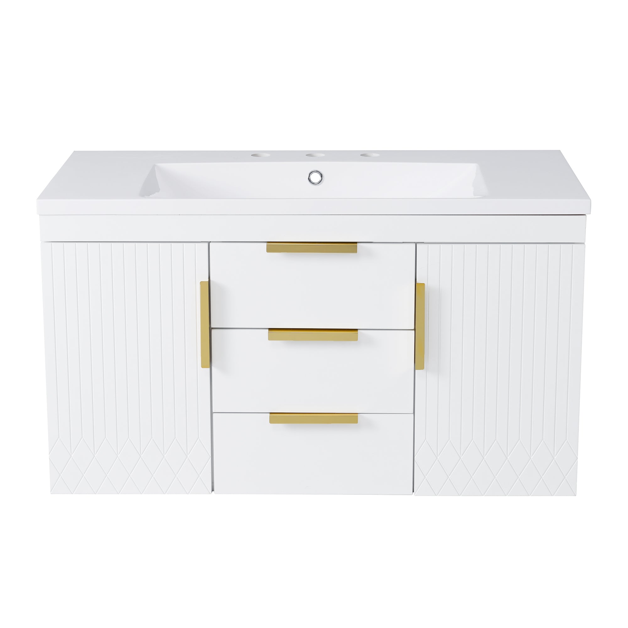 36'' Wall Mounted Bathroom Vanity with Resin Sink, Floating Bathroom Storage Cabinet with 2 Drawers, Solid Wood Bathroom Cabinet