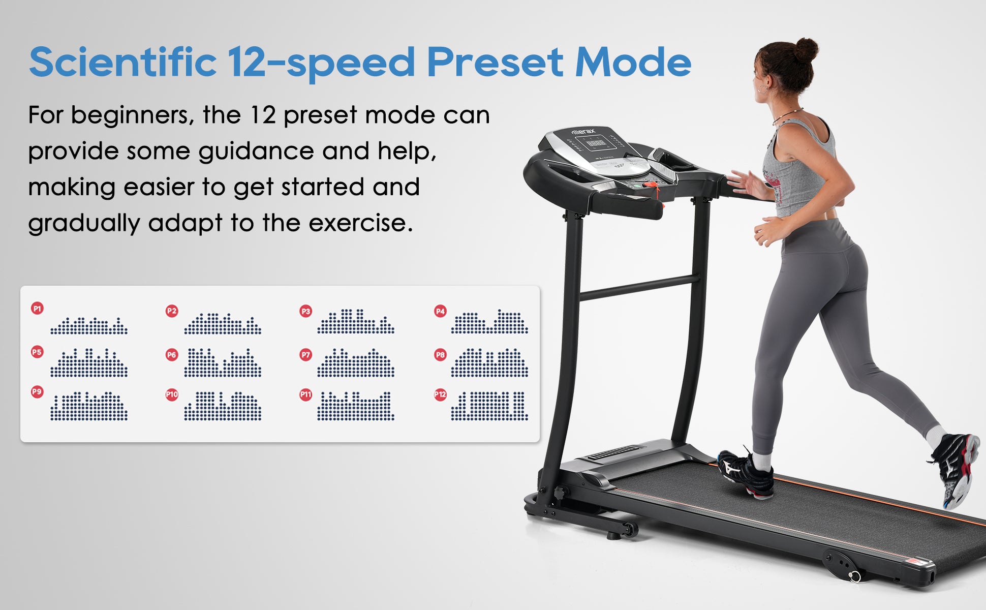 Folding Treadmill Electric Running Machine 2.5HP Motor 300LBS Weight Capacity Walking Jogging Machine with 3 Level Incline 12 Preset Programs for Home Gym