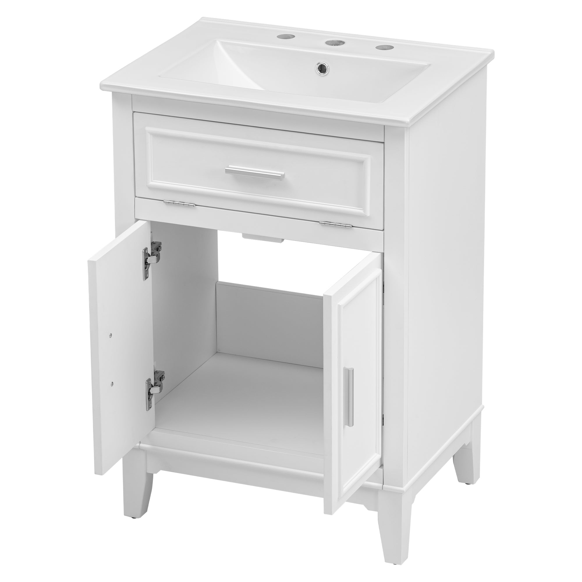 24" Bathroom Vanity with Sink, Bathroom Vanity Cabinet with One Flip Drawer and Doors, Solid Wood and MDF, White