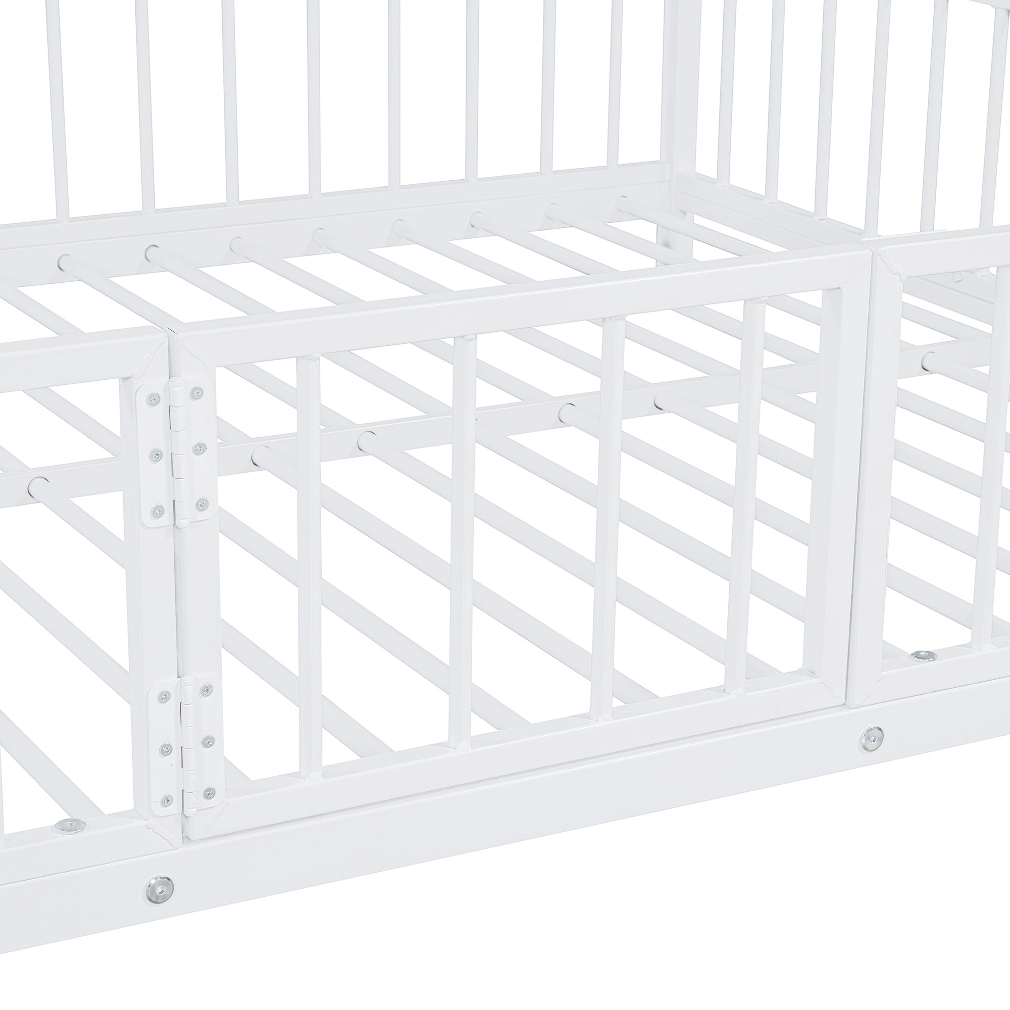 Full over Full Size Metal Bunk Bed with Slide and Guardrails, White